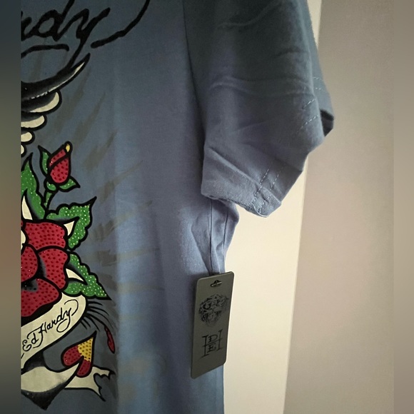 ED HARDY Rhinestone Cotton Blend Crew Neck Short Sleeve Graphic T-shirt Unisex - Picture 7 of 10